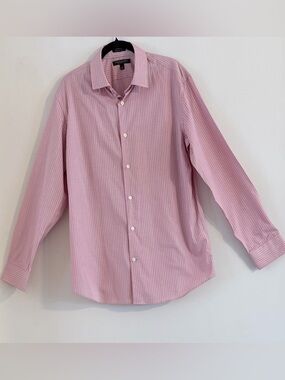 Banana Republic Pink & White Striped Grant Fit 120s Supima Cotton Shirt Mens L
